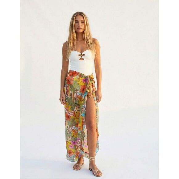 America & Beyond Other - America & Beyond Tropical Ruffle Maxi Skirt S NWT Sarong Cover-Up Boho Festival